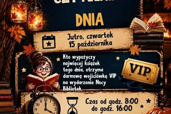 Biblioteka w Podedwórzu ogłasza konkurs „Czytelnik Dnia” – do wygrania wejściówka VIP na Noc Bibliotek