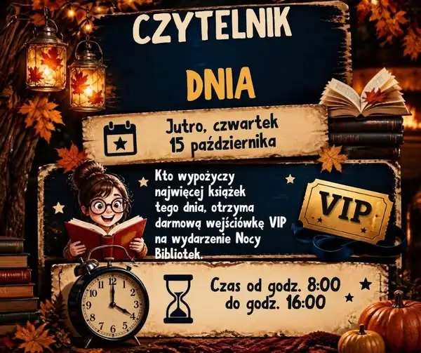 Biblioteka w Podedwórzu ogłasza konkurs „Czytelnik Dnia” – do wygrania wejściówka VIP na Noc Bibliotek