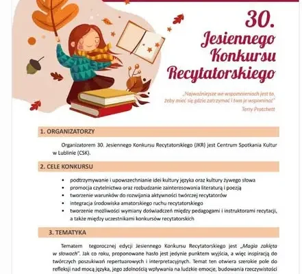 Jesienny konkurs recytatorski w Lublinie – szkoły z Parczewa zapraszają do udziału