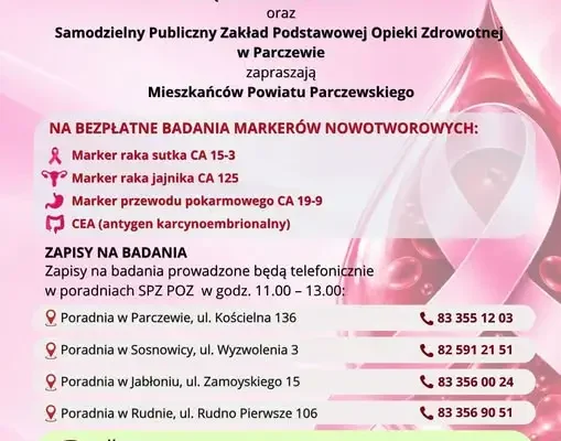 Bezpłatne badania markerów nowotworowych dla mieszkańców Powiatu Parczewskiego – III edycja