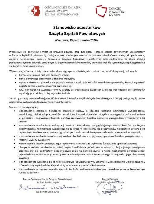 Szczyt Szpitali Powiatowych: wspólne stanowisko w sprawie przyszłości placówek